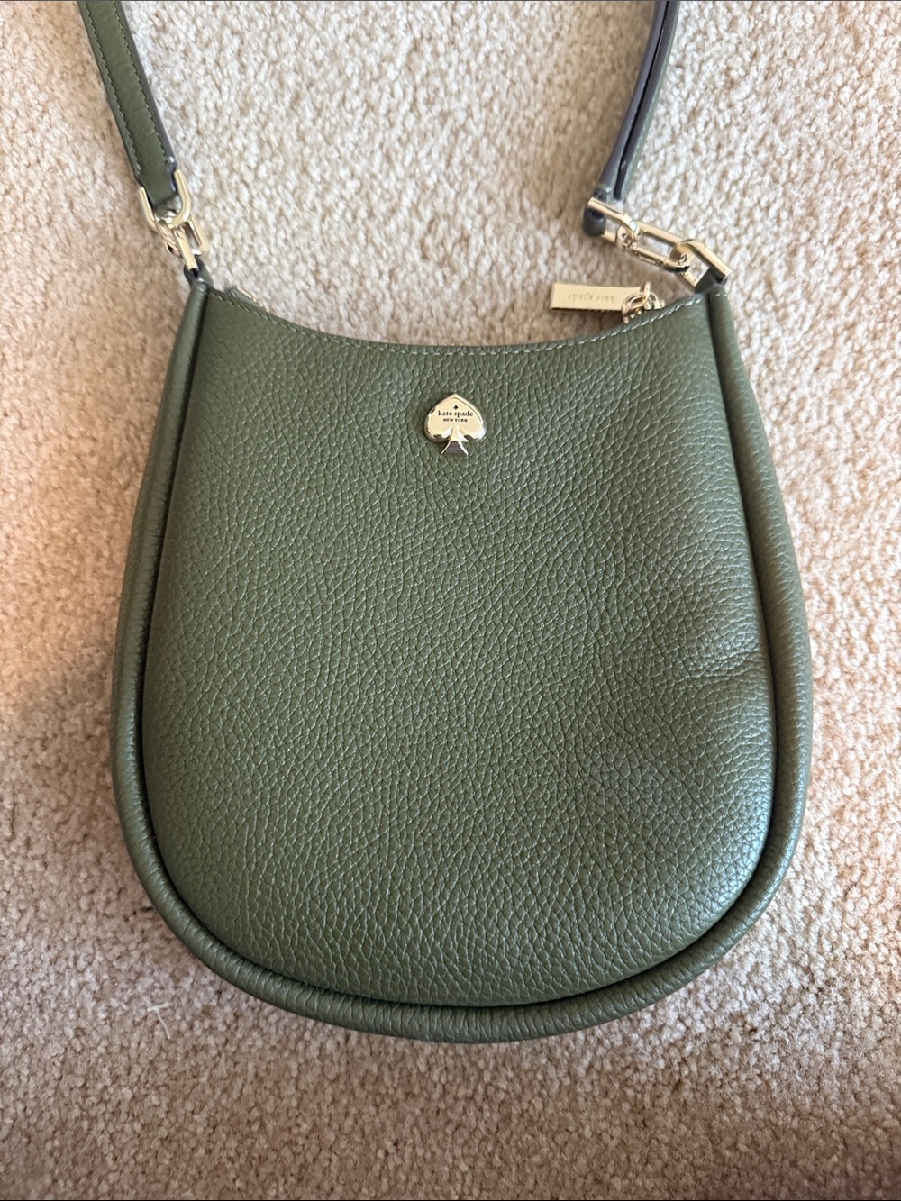 kate spade Olive Green Pebbled Leather Saddle Crossbody with Gold Hardware